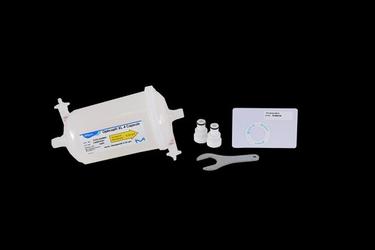Opticap® 8 XL Filter Removes bacteria and particulates from purified water. For Milli-Q® CLX 8Series systems. This product replaces 0PTIA04NN1.