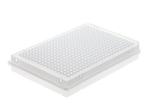 BRAND&#174; 384-well PCR plate full skirt, clear, cut corner A12, H12