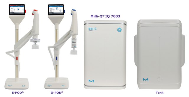 Milli-Q&#174; IQ 7003/05/10/15 Ultrapure and Pure Water Purification Systems Produces ultrapure (Type 1) water and pure (Type 2) water with a production flow rate of 10 L/hr from tap water feed.