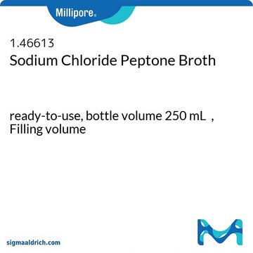 Sodium Chloride Peptone Broth bottle capacity 250&#160;mL, bottle filling volume 250&#160;mL, closure type, Blue screw cap with 3 loci, pack of 6&#160;bottles