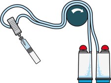 Unité&nbsp;Steritest®&nbsp;NEO For liquids in cartridges and small soft plastic containers., Blue base canister with single short (20 mm) needle.