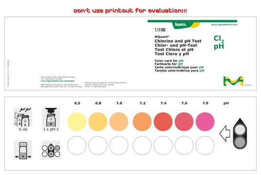 Chlorine and pH Test colorimetric, 0.10-1.5&#160;mg/L (Cl2), pH range 6.5-7.9, for use with MCOLORTEST&#174;