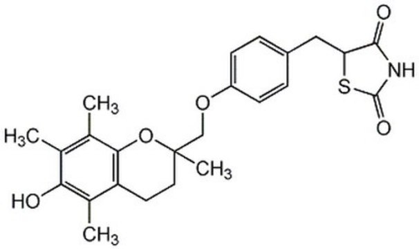 Troglitazone A α-tocopherol (vitamin E) moiety containing thiazolidinedione class of insulin-sensitizer that acts as an activator of peroxisome proliferator-activated receptors γ (PPARγ).