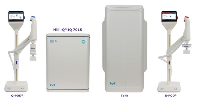 Milli-Q&#174; IQ 7003/05/10/15 Ultrapure and Pure Water Purification Systems Produces ultrapure (Type 1) water and pure (Type 2) water with a production flow rate of 15 L/hr from tap water feed.