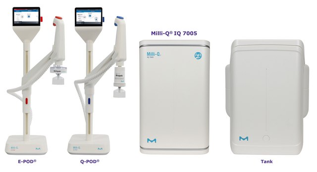 Milli-Q&#174; IQ 7003/05/10/15 Ultrapure and Pure Water Purification Systems Produces ultrapure (Type 1) water and pure (Type 2) water with a production flow rate of 5 L/hr from tap water feed.