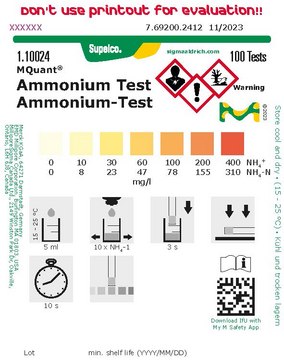 Ammonium Test colorimetric, 10-400&#160;mg/L (NH4+), MQuant&#174;, for use with MQuant&#174; StripScan App